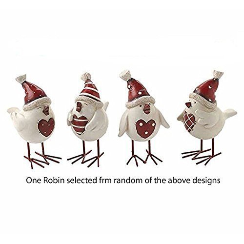 Heaven Sends Alegres de pájaros de resina con gorros y corazón de Navidad estilo Shabby Chic rojo/blanco