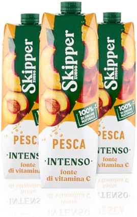 Zuegg Skipper Succo di Frutta Gusto Pesca, Bevanda a Base di Purea di Pesca, Fonte di Vitamina C, Contenuto di Frutta 50% - Senza Glutine, 100% Ingredienti di Origine Naturale (3x1L)