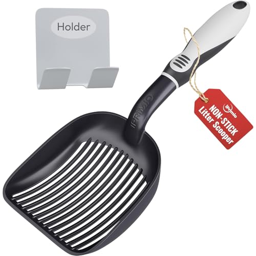 iPrimio Setaccio con Pala Profonda – Progettato da Gatto Proprietari – Rivestito in Teflon e Solido Alluminio. Perfect Scooper with Free Holder. Solid Core Handle Attesa di Brevetto. Nero