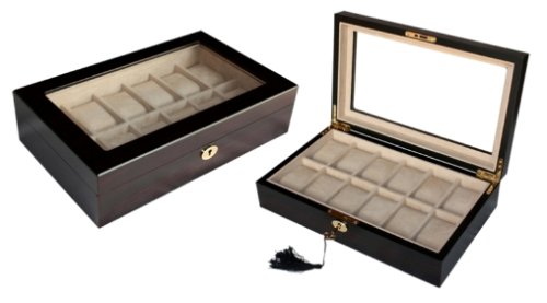 Sehr schne Holz Uhrenvitrine Uhrenbox fr 12 Uhren stabile Holzuhrenschatulle mit Echtglas Sehr schne Holz Uhrenvitrine Uhrenbox fr 12 Uhren stabile Holzuhrenschatulle mit Echtglas