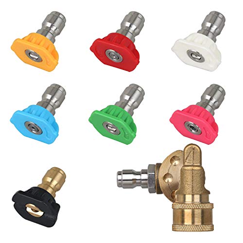 Pressure Washer Spray Nozzle Tips Set of 8, 1/4 inch Quick Connect and Multiple Degrees, Pivot Adapter Coupler with 5 Rotation Angles 2.5 GPM 4500PSI by STYDDI
