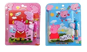 AUM Peppa Pig Small Pocket Diary with Small Pen for Kids Cute Cartoon Stationery Set with Peppa Pig for Students Kids Children Birthday Return Gift Pack of 02