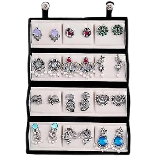 FUBS Oxidized Designer Stud Earrings Set of 12 with Folding Jewelry Box | Traditional & Modern Earring Set for Women & Girls (LOVE-NOTE)