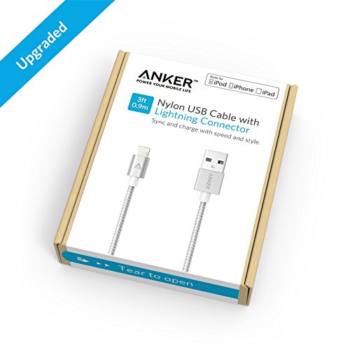 Anker 3ft Nylon Braided USB Cable with Lightning Connector [Apple MFi Certified] for iPhone X / 8 / 8 Plus / 7 / 7 plus / SE / 6 / 6 Plus/ 6s, iPad Air 2, iPad Pro and More (Silver)