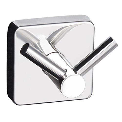 Kapitan Quattro Doppelhaken Doppelt Handtuchhaken V2A 18/10 Edelstahl Quadratischer Stil Wandmontage Made in der EU, 20 Jahre Garantie