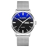 IG Invictus Fashion Edelstahl Männer Militärsport Analog Quarz Wrist Watch mit Calend CUENA Herrenuhr 847 Mesh mit Doppelkalender Männer auf die doppel Kalender Schwarz Silber