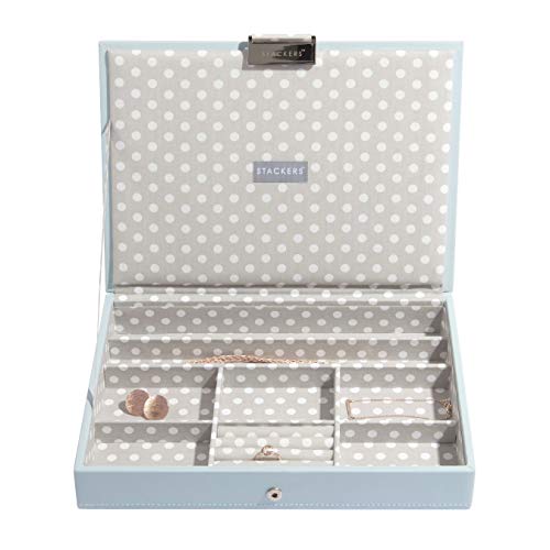 Stackers by LC Designs 'Classic Size' Color Azul Huevo de Pato con Tapa Joyero con Forro de, diseño de Lunares, Color Gris