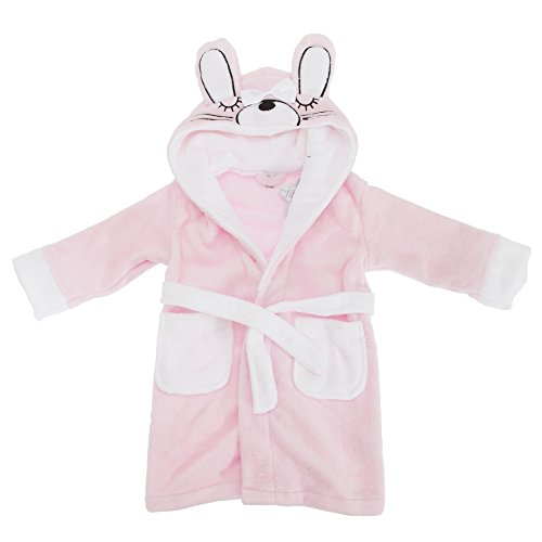 Childrens Girls Rabbit Design Hooded Supersoft Microfleece Dressing Gown (3-4 Years) (Baby Pink (Rabbit))