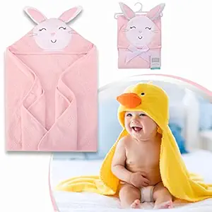 BABYHOP Bunny Hooded Towel, Soft, Absorbent, Terry Cotton for Newborn, Infant, Toddler, Boy, Girl |Baby Lightweight, Bathing, Wrapping ? Pink