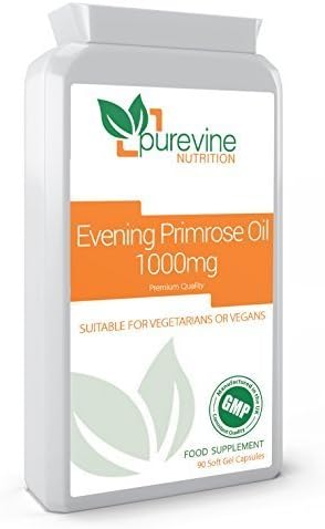 Purevine Nutrition Evening Primrose Oil EPO 1000mg 90 Capsules Vegan Cold Pressed GLA Supplement To Support Hormone Level Balance, Menstrual Health in Women &amp; Support Joint Health &amp; Skin, Hair &amp; Nails