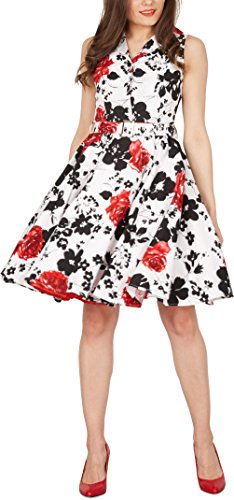 BlackButterfly 'Luna' Vestido Retro Serenity Años 50 (Blanco y Rojo, ES 36 - XS)