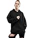 Produktbild ZEZKT Damen Kapuzenpullover, Basic Bat Ärmel Hoodie Sweatshirt Pullover mit Kapuze Sweatjacke Schwarz (XL)