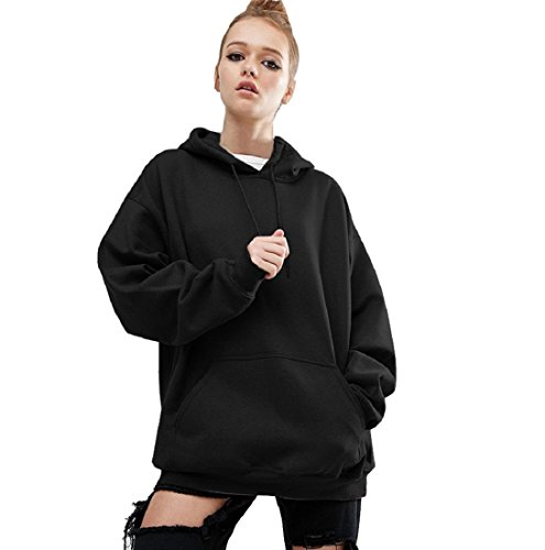 Preisvergleich Produktbild ZEZKT Damen Kapuzenpullover, Basic Bat Ärmel Hoodie Sweatshirt Pullover mit Kapuze Sweatjacke Schwarz (XL)