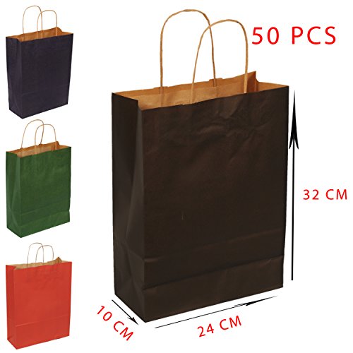 Sac en papier - sac kraft - sac party - sac cadeaux - 50 piéces - Papier kraft marron -%100 Recyclable - Noir