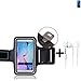 Produktbild TOP SET für Samsung Galaxy A8 (2018) Duos Neopren Jogging Armband Sportarmband Oberarmband für Samsung Galaxy A8 (2018) Duos schwarz mit Reflektor Streifen + Ohrstöpsel. Fitness Lauf Armband