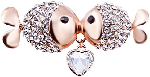 FENGJI Full Rhinestone Lovely Kiss Fish Wedding Bridal Christmas Crystal Pins Brooches for Women Girls Gold White