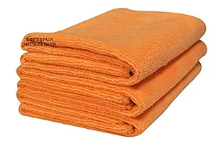 SOFTSPUN Microfiber CAR Cleaning, Detailing and POLISHING Cloth - (Orange, 40x60 cms, 3)
