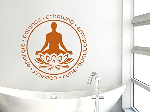 Wandtattoo Tattoo Wandaufkleber für Badezimmer Schriftzug Frieden Ruhe Erholung (80x80cm//080 braun)