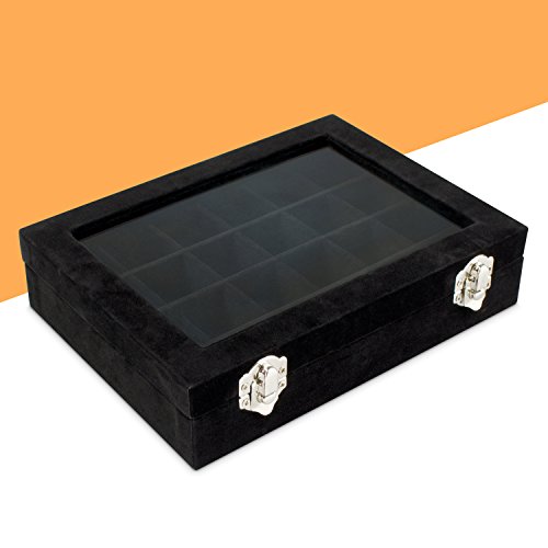 Schmuckkästchen zur Beauty Nails & Schmuck Aufbewahrung – Schwarz 20 x15 x 5 cm – 24 Fächer Schmuckdisplay – VENKON - 2