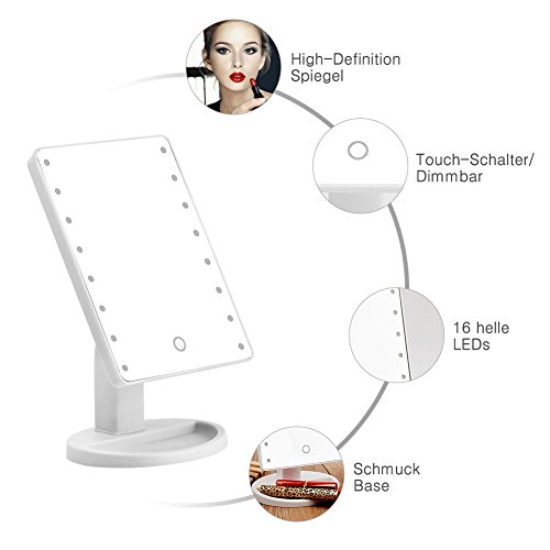 MILKIRAY 16 LED 180° Kosmetikspiegel Led Beleuchtung mit 10 Fach Vergrößerung Touch Switch Make-up Spiegel Tischspiegel Standspiegel - 3