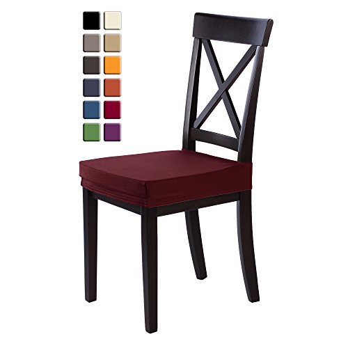 SCHEFFLER-HOME Marie wasserabweisende Sitzhussen 2 Stück, Stretch-Sitzbezug mit Lotus Effekt, Fleckschutz, elastische moderne Husse, Dekoration Sitz-Abdeckung aus Elastik-Stoff mit Gummiband für universelle Passform, bi-elastic Spannbezug - Bordeaux