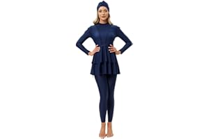 IBTOM CASTLE Modest Muslim Swimwear For Women Long Sleeve Full Cover Swimming Costume Burkini Top Trousers Swimming Cap 3 Pcs Set Islamic Arabic Swimsuit with Hijab Beachwear Bathing Suits Surfing Suit