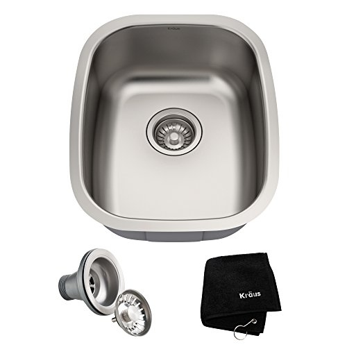 KrausKBU16 15 inch Undermount Single Bowl 18 Gauge Stainless Steel Kitchen Sink