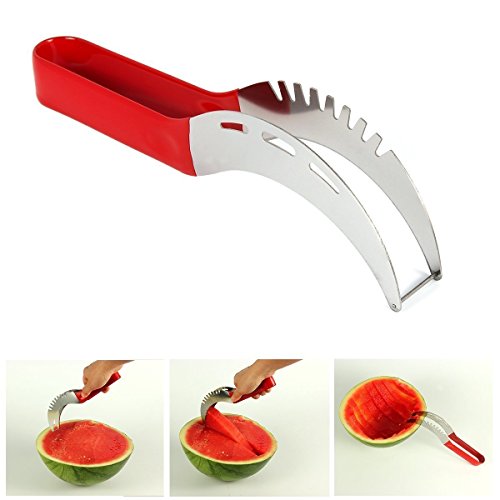 Uvistar Obstschneider Rostfreier Edelstahl Melonenschneider Obstmesser Honigmelonenschneider Leicht Watermelon Entkerner Ausstecher ( rot ) mit 4 Obstgabeln - 5