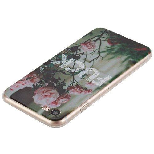 iPhone 7 Schutzhülle,iPhone 7 Silikon Handyhülle,JAWSEU Kreative Rose Blumen Spruch Muster Dünn Tpu Silikon Handytasche Weiche Flexibel Rückseite Tasche Etui Schale Bumper Durchsichtig Kratzfeste Transparente Crystal Hülle Case Cover für iPhone 7 4.7 Zoll+1xSchwarz Glitzer Bling Eingabestift-Rose Blumen Spruch - 3