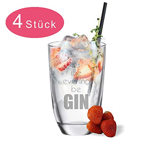 van Hoogen - Bicchieri 4 Gin con Scritta Set da 4 Pezzi Evening Begins