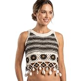 Women's Crochet Cotton Crop Top, Boho Beach Style, Floral Medallion Detail, Sleeveless, Handmade