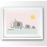 Kinderposter ungerahmt, Elefanten Familie pastellfarben