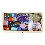 Nvzi Premium Crystals And Healing Stones Set In Wooden Display Box, Gemstones And Crystals Kit, 7 Chakra Stones, Raw Crystals For Beginners, Witchcraft Supplies And Tools, Spiritual Gifts For Women