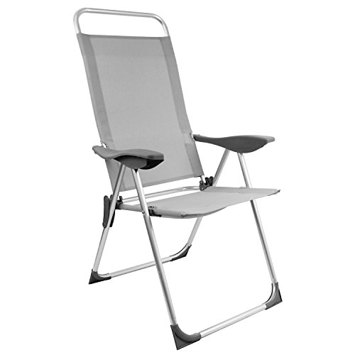 Lagerräumung! Campingstuhl mit Kopfpolster, 2×1 Textilenbespannung, Lehne um 5 Positionen verstellbar, klappbar, Silber/Grau, Hochlehner Positionsstuhl Klappstuhl Gartenstuhl - 2