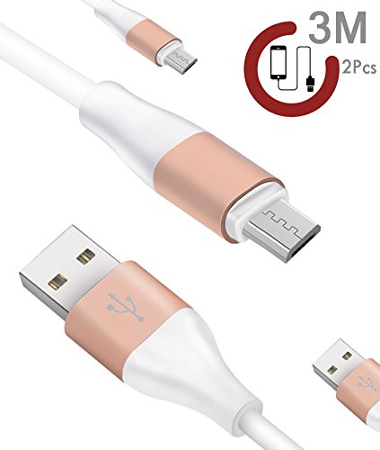 Micro Usb Zeuste 2Pack 3m Premium High Speed USB 2.0 Datenkabel Ladekabel für Android, Samsung, HTC, Motorola, Nokia, LG, HP, Sony, Blackberry(Gold)