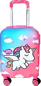 Divs Edenic Kids 16 inches Pink Polycarbonate 360 Rotating Cartoon Print unicorn/ McQueen/Car 16 Inches, Hard top Polycarbonate Girls and Boys Suitcase/Trolley Bags for Kids with 4 Wheels. Colour : Blue