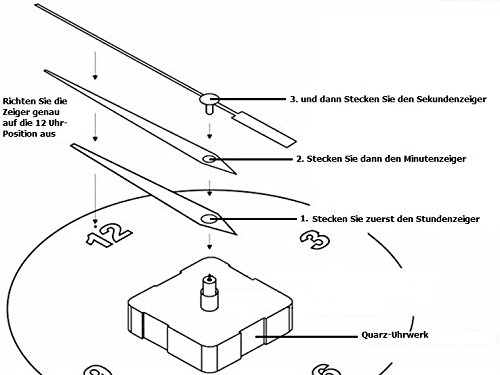 Quarz Uhrwerk Schleichendes Flüsterleises lautlos kein Ticken Uhrzeigerset Zeiger Reparatur 98 (gewindelänge: 14 mm, silber) - 5
