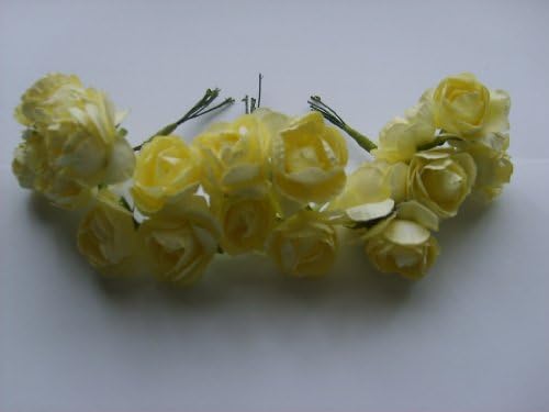 36 LEMON YELLOW SMALL Paper Roses Ideal For Weddings~Wedding Cakes~Celebrations~Crafts~Scrapbooks~Decoration