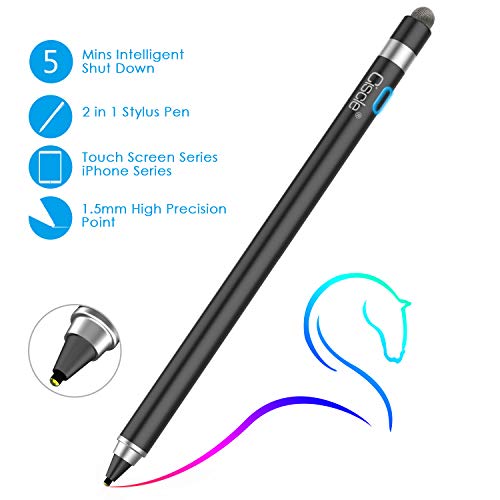 Stylus Stift, Ciscle 2 in 1 Eingabestift: 5-Minuten Auto Power Off und Faser Spitze, Kompatibel mit iPad Pro/iPad 2018/iPhone/Samsung -Schwarz