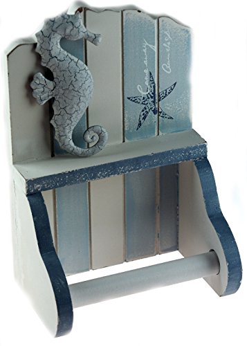 Maritim blau weiß Holz Seepferdchen Bad Toilettenpapierhalter - 2