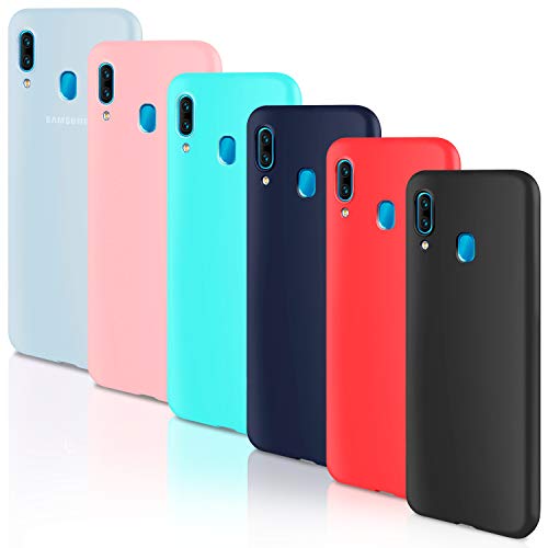 Leathlux 6 x Funda Samsung Galaxy A40, 6 Unidades Carcasas Juntas Ultra Fina Silicona TPU Flexible Colores Carcasas Samsung Galaxy A40 - Translúcido Rosa Verte Azul Rojo Negro