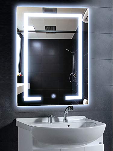 PHILWIN Espejo de tocador para Montar en la Pared de Philipwin, Rectangular, con Agujeros Perforados y Tapa de Cromo, Kit de fijación para Colgar en la Pared, Dos tamaños, 80 cm x 60 cm