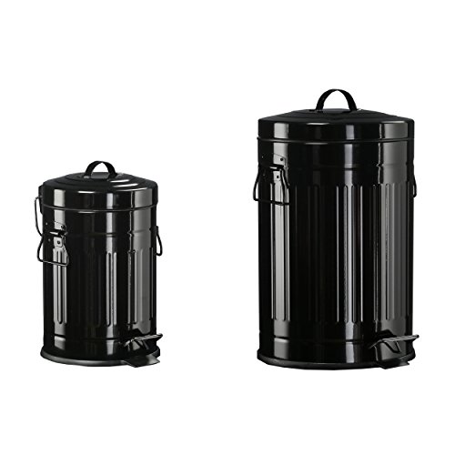 Tretabfalleimer-Set - Retro Design - Schwarz - Tretmülleimer - Treteimer - Mülleimer Set - mit Deckel - Vintage - 12L & 3L - American Style - Edelstahl - Milumi Edition