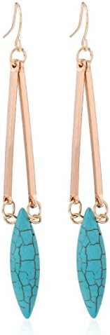 House of Joy Gold Plated Turquoise Tear Drop Long Dangle Sophisticated Elegant Earrings