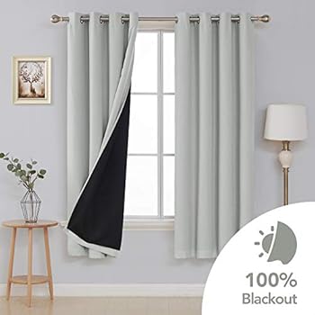 Deconovo Lot De 2 Rideau Occultant Thermiques Gris Clair Rideau Effet Lin Double Couches De Chambre Deco Salon Panneau à œillets Isolation Phonique