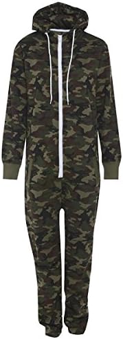Oska OnesieYouths Onesie Full Camouflage Print Zip Up All in One Hooded Camo Jumpsuit Playsuit (Ages: 13)