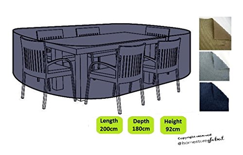 HomeStore Global Medium Schutzhülle für Gartenmöbel (L) 200 x (D) 180 x (H) 92cm - Dicke & Hochwertiges strapazierfähiges 600D Polyester Canvas mit Doppel genähte Nähte für extra Stärke, All-Wetter-beständig und anti-Feuchtigkeit - Holzkohle