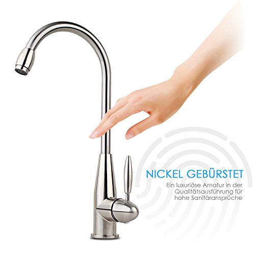 Homfa 360° schwenkbar Küchen Armatur Waschtischarmatur Küchenarmatur Spultischarmatur Wasserkran Wasserhahn Einhandmischer für Waschtisch Spültsich in Küchen Badzimmer WC Nickel Gebürstet - 6