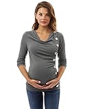 PattyBoutik Mama Cowl Neck Buttons Down Long Sleeve Maternity Nursing Tunic Blouse Top