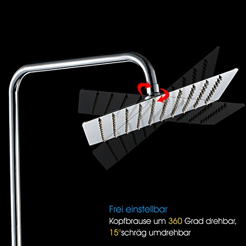 BAYTTER® Duschkopf Regendusche Brause Luxus Kopfbrause 12 Zoll / 196 Düsen / Superflach Brausekopf Regenbrause Regenduschkopf, Ultra flach Desi Anti-Kalk-Düsen Rund & Eckig 304 Edelstahl poliert Spiegeleffekt hochglänzend (Eckig 30cm) - 3